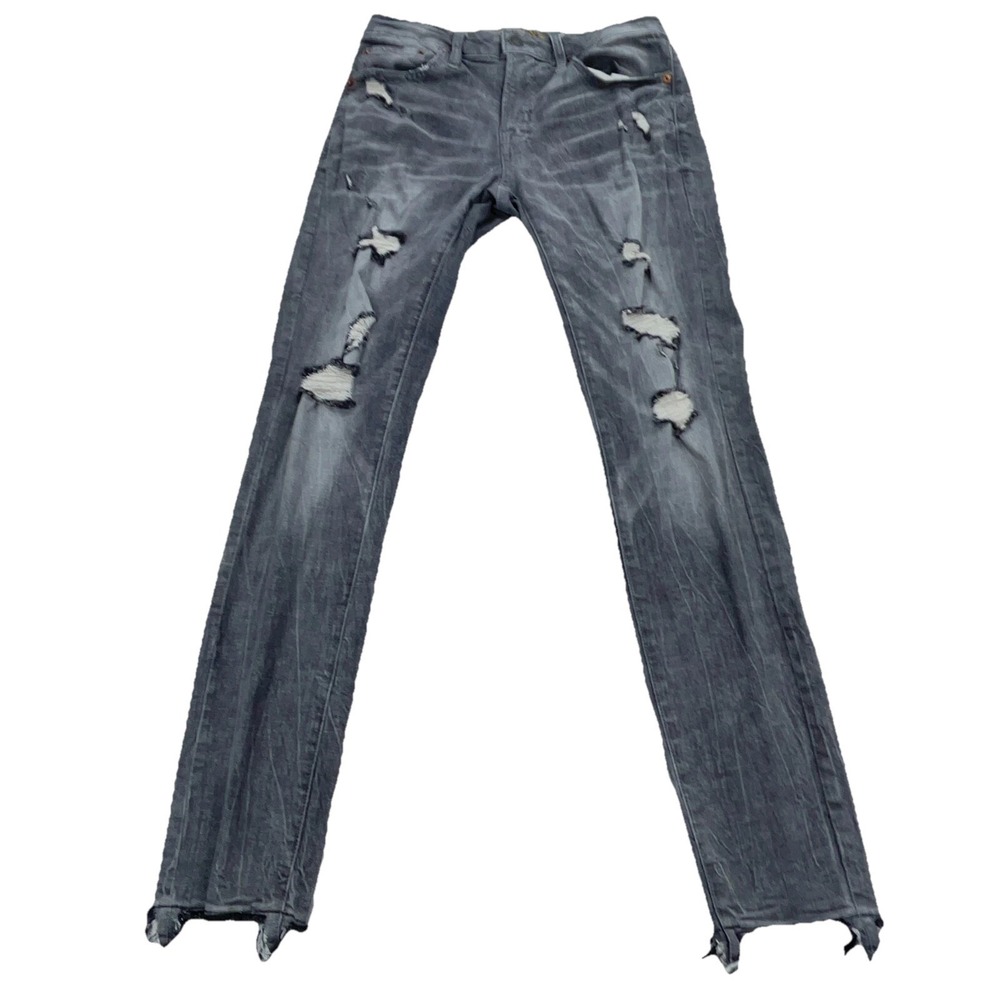 American Eagle Jeans Men 29x32 Skinny Fit Gray Black Wash Faded Holes Ripped